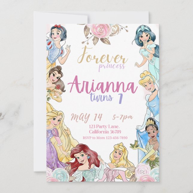 Princess Birthday Invitation Girls Birthday Invite (Front)