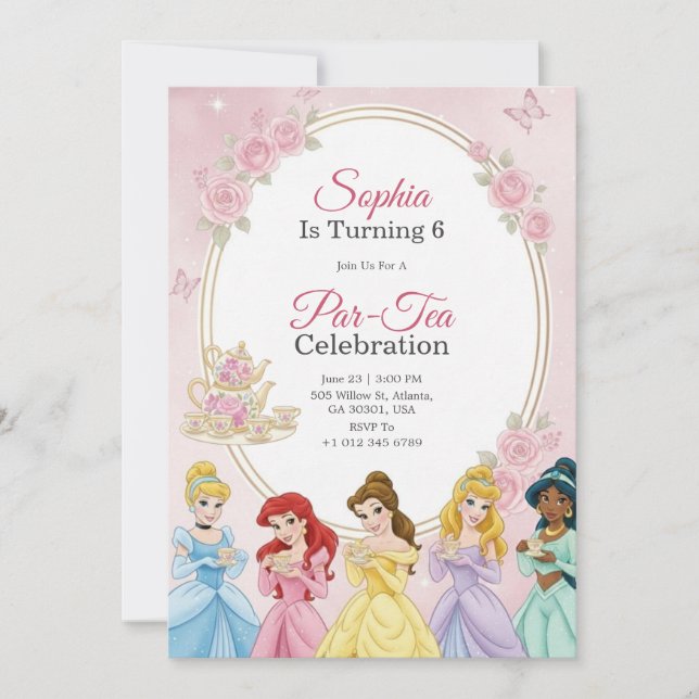 Princess birthday invitation in pastel themed  (Front)