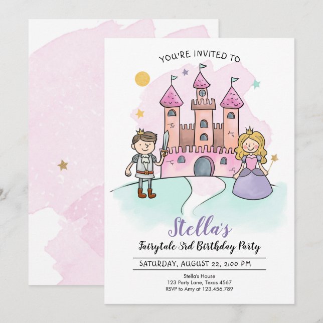 Princess Birthday Invitation Knights Fairytale (Front/Back)