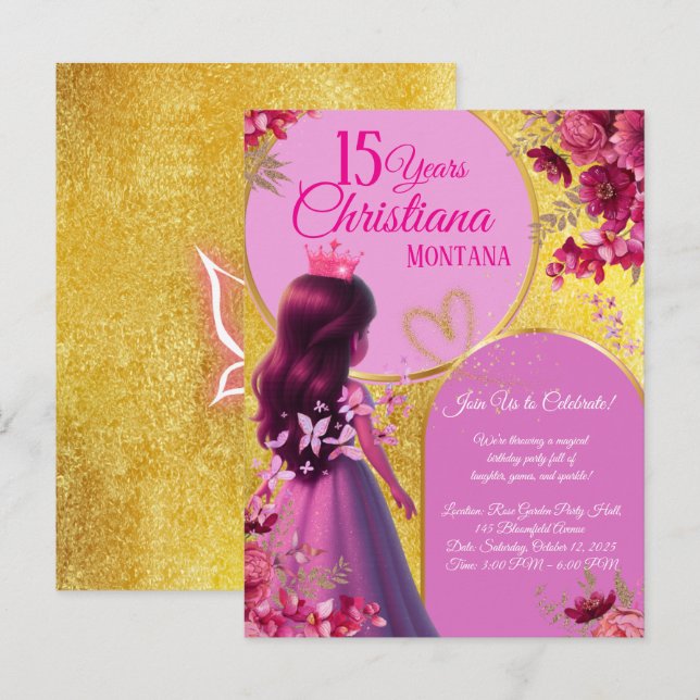 Princess Birthday Invitation – Personalized Name Postcard (Front/Back)