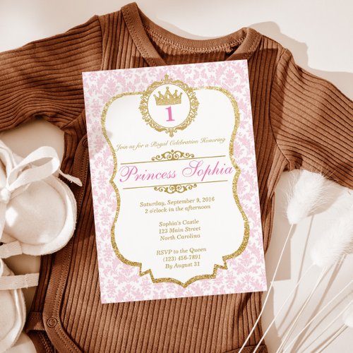 Princess Birthday Invitation Pink  Gold