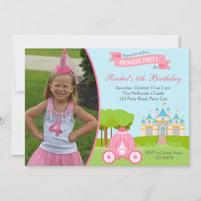 Princess Birthday Invitation with Photo (Castle) (Front)