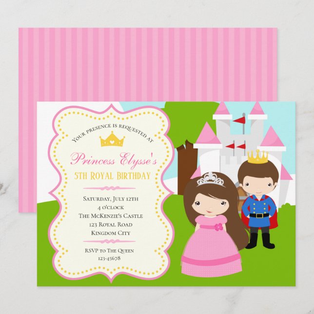 Princess Birthday Invitation (with Prince) (Front/Back)