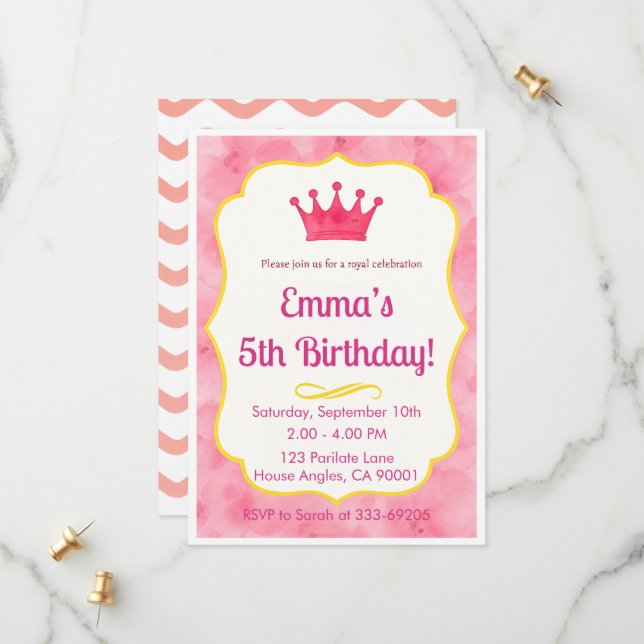 Princess Birthday Invite | Pink Royal Party (Front/Back In Situ)
