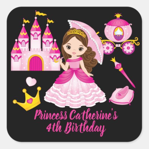 Princess Birthday Little Girls Personalized Name Square Sticker