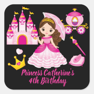 Princess Birthday Little Girls Personalized Name Square Sticker