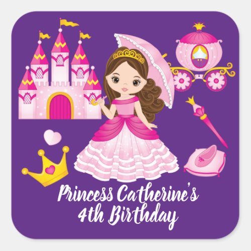 Princess Birthday Little Girls Personalized Name Square Sticker