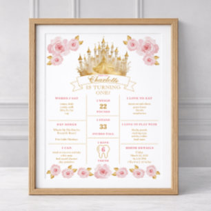 Princess Birthday Milestone Poster Pink and Gold 