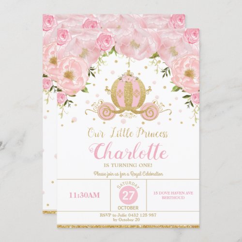 Princess Birthday Party Carriage Pink Floral Invitation