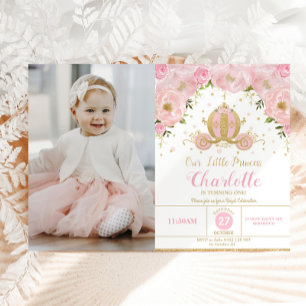 Princess Birthday Party Carriage Pink Floral Photo Invitation