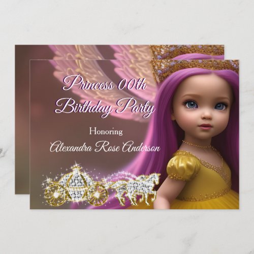 Princess Birthday Party Carriage purple golden 4 Invitation