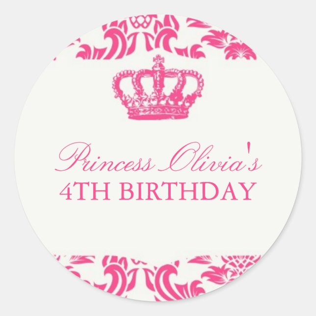 Princess Birthday Party Classic Round Sticker (Front)