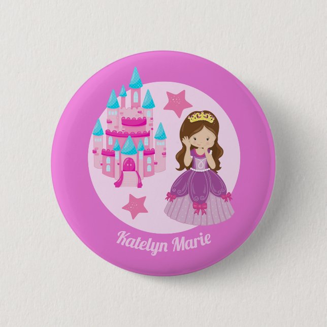 Princess Birthday Party Cute Childrens Pink Custom Button (Front)