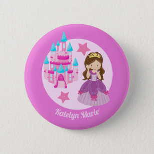 Princess Birthday Party Cute Childrens Pink Custom Button