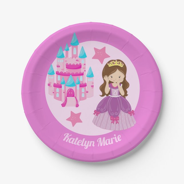 Princess Birthday Party Cute Childrens Pink Custom Paper Plates (Front)