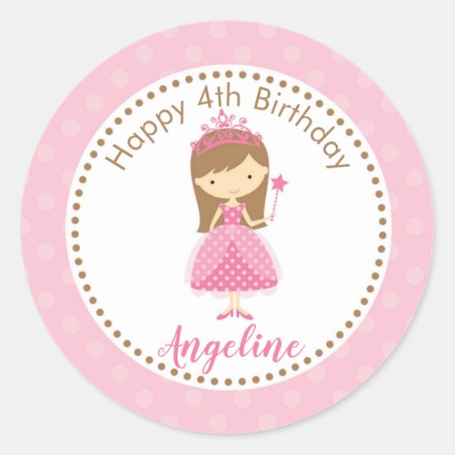 Princess Birthday Party Favor Stickers Pink