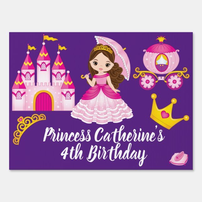 Princess Birthday Party Girls Personalized Yard Sign (Front)