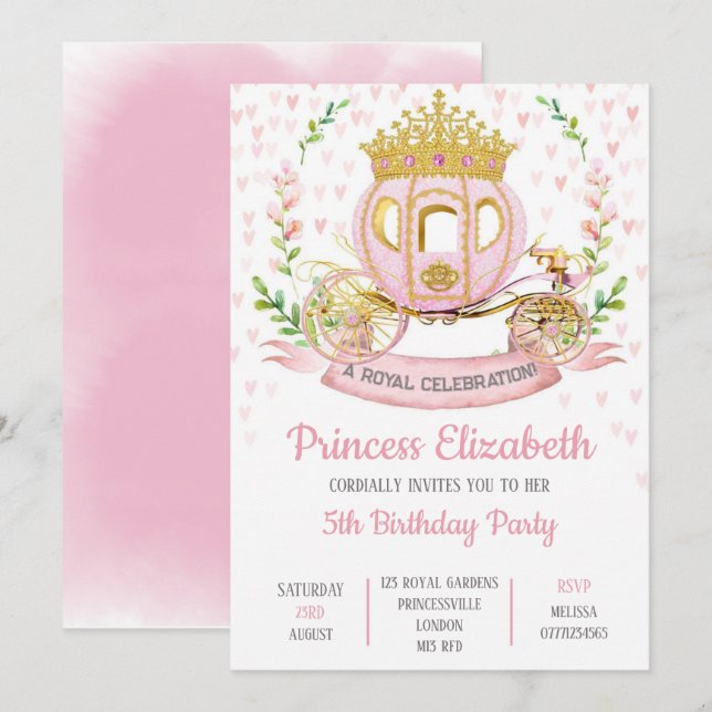 Princess Birthday Party Invitation (Front/Back)