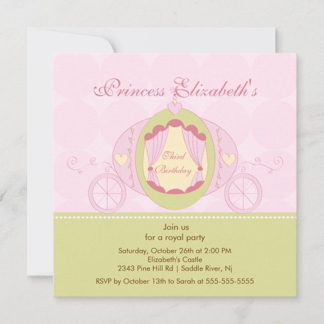 Princess Birthday Party Invitation Cute Carriage (Front)
