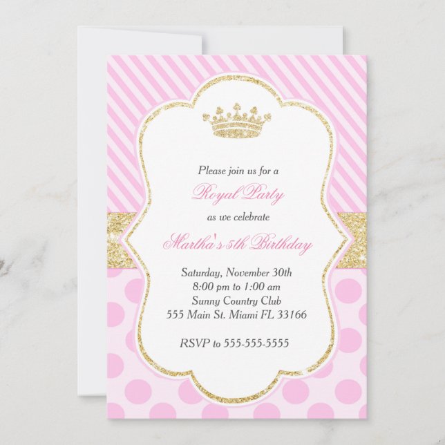 Princess Birthday Party Invitation Pink Gold (Front)