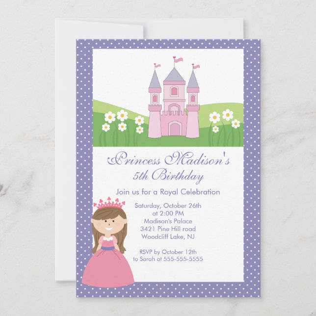 Princess Birthday Party Invitation Pink Purple (Front)