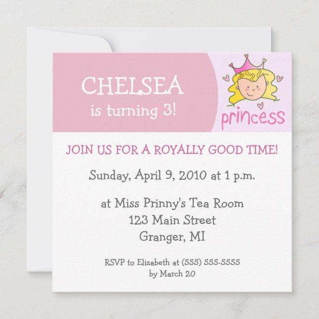 Princess Birthday Party Invitations - Blonde (Front)