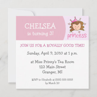 Princess Birthday Party Invitations - Brunette