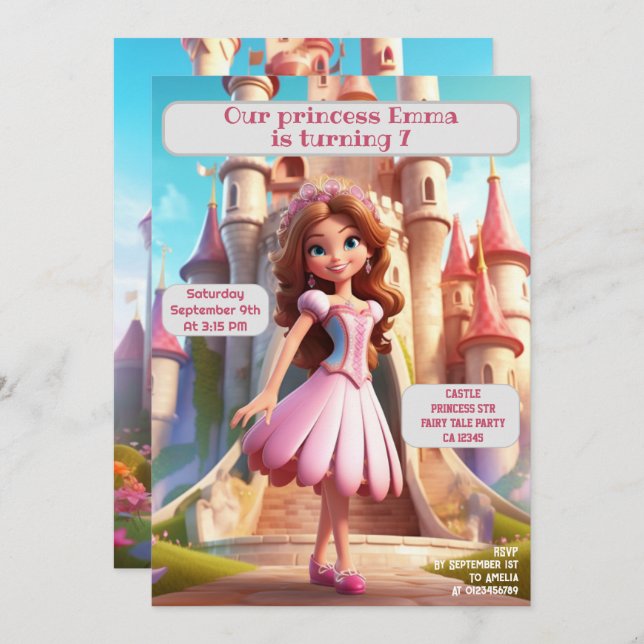 Princess Birthday Party Personalized Name Age Invitation (Front/Back)