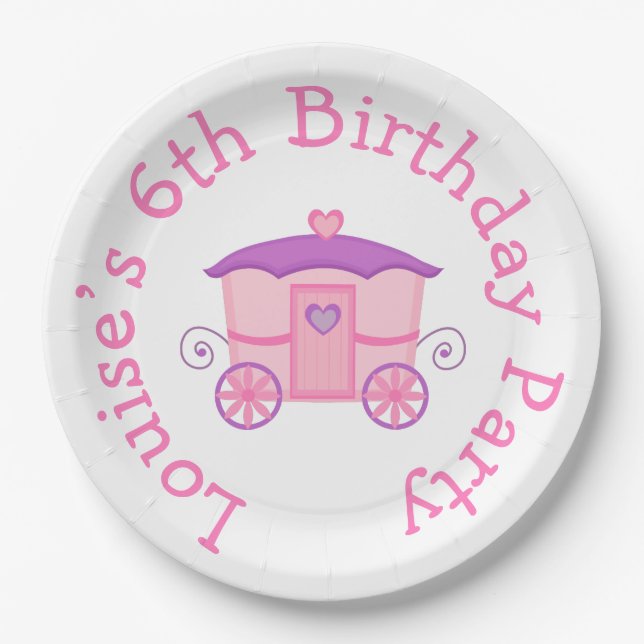 Princess Birthday Party Pink and Purple Paper Plates (Front)