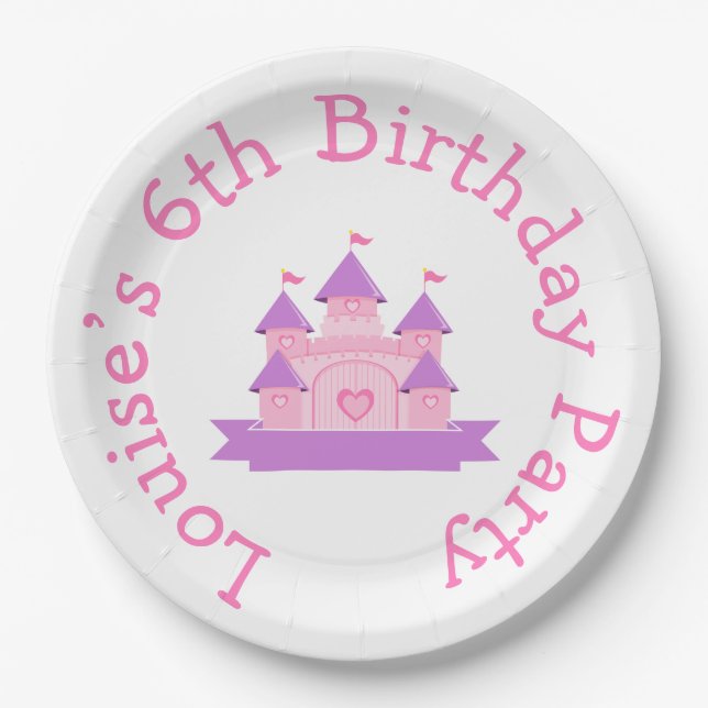 Princess Birthday Party Pink and Purple Paper Plates (Front)