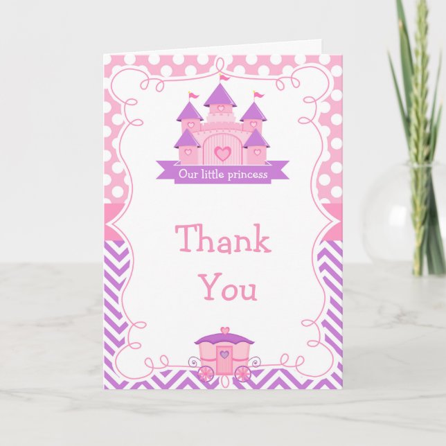 Princess Birthday Party Pink and Purple Thank You Card (Front)