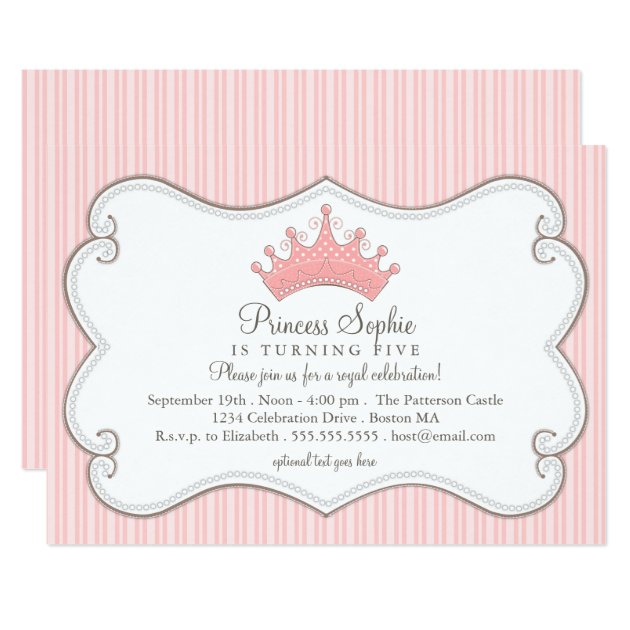 Princess Birthday Party Pink Crown Invitation