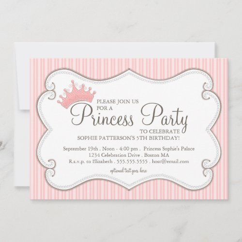 Princess Birthday Party Pink Crown Invitation