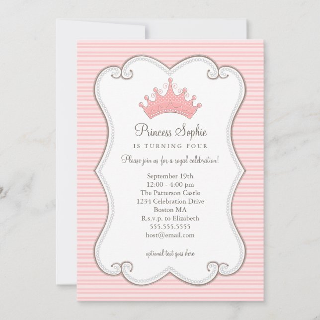 Princess Birthday Party Pink Crown Invitation (Front)