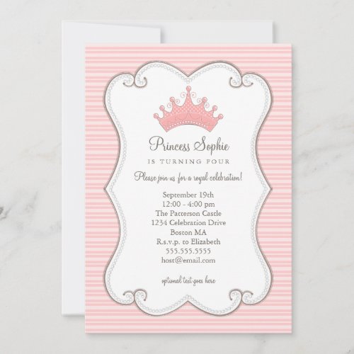 Princess Birthday Party Pink Crown Invitation