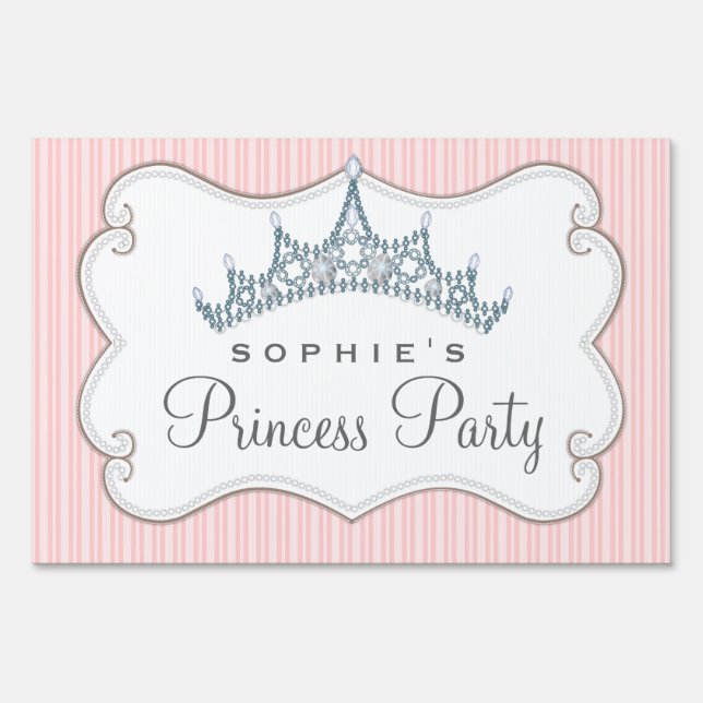 Princess Birthday Party Pink Tiara Yard Sign (Front)
