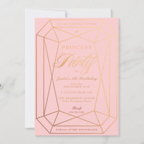 Princess Birthday Party Rose Gold Jewel Petal Pink Invitation