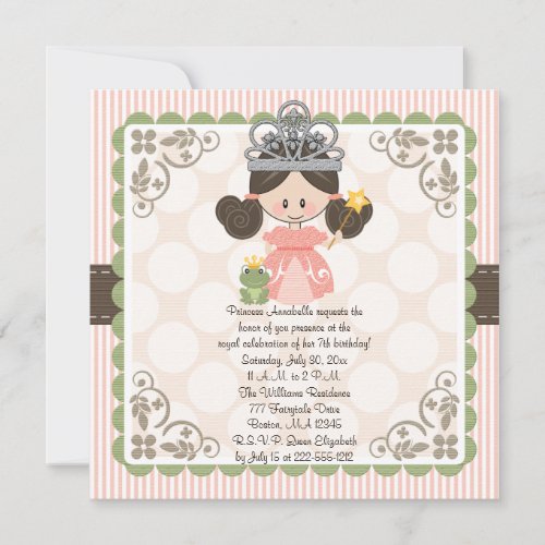 Princess Birthday Photo Invitations Card Brunette