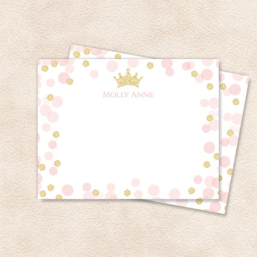 Princess Birthday Pink and Gold Dots Stationery Note Card
