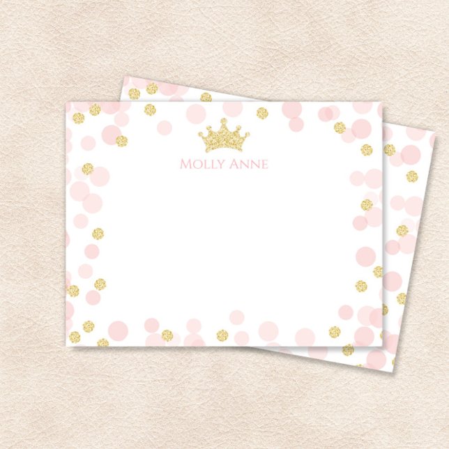 Princess Birthday Pink and Gold Dots Stationery Note Card (Creator Uploaded)