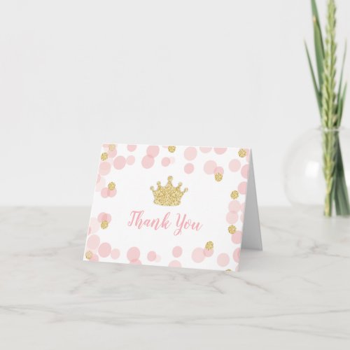 Princess Birthday Pink and Gold Thank You Card