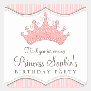 Princess Birthday Pink Crown Favor Sticker
