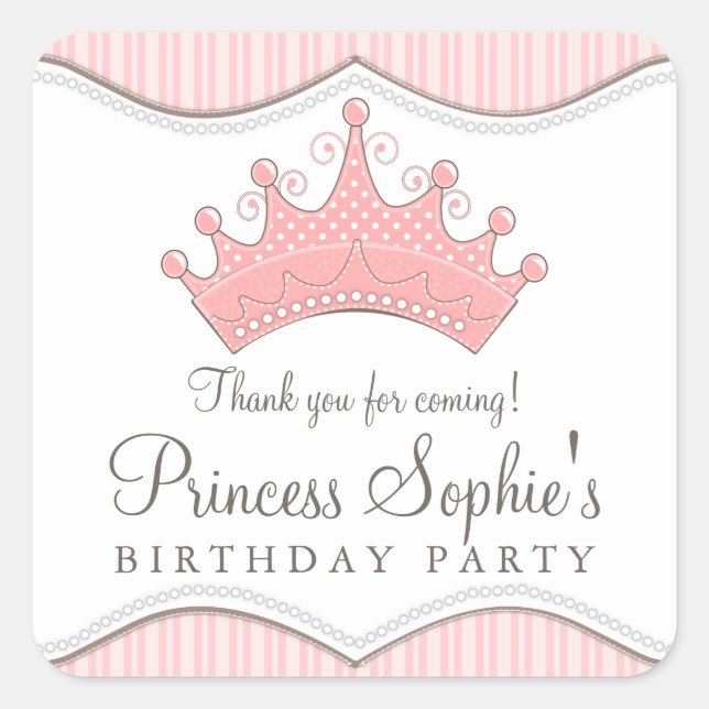Princess Birthday Pink Crown Favor Sticker (Front)