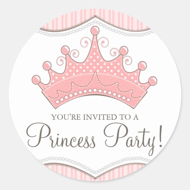 Princess Birthday Pink Crown Invitation Sticker (Front)