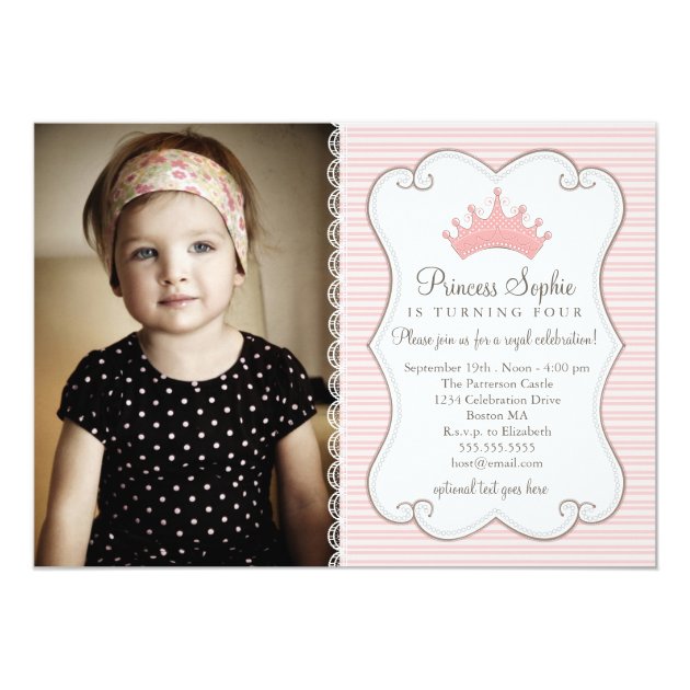 Princess Birthday Pink Crown Photo Invitation