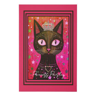 Princess Black Cat Gold Crown Pinks Personalized Faux Canvas Print