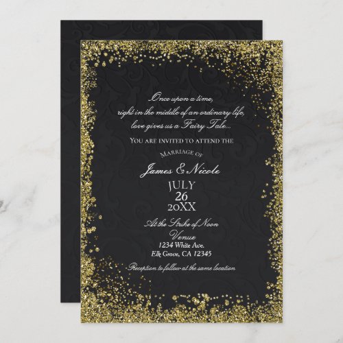 Princess Black Damask Elegant Storybook Wedding Invitation