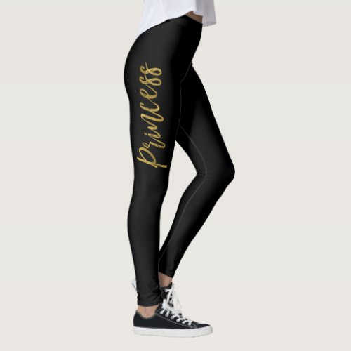 Princess Black  Gold Faux Foil Yoga Pants