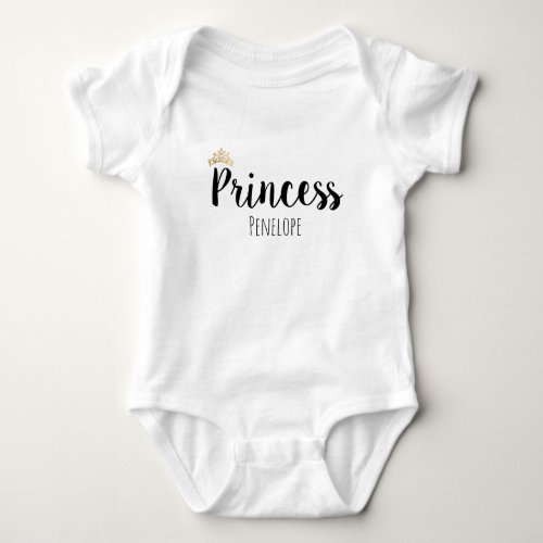 Princess Black Script Font Crown Baby Bodysuit