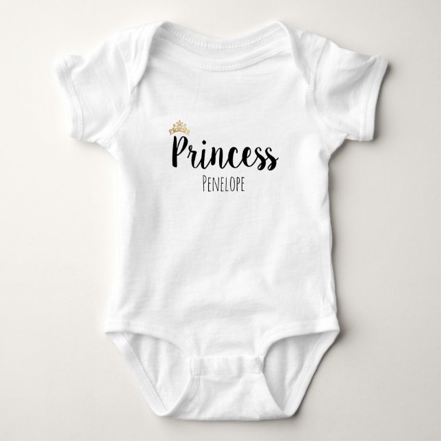 Princess Black Script Font Crown Baby Bodysuit (Front)